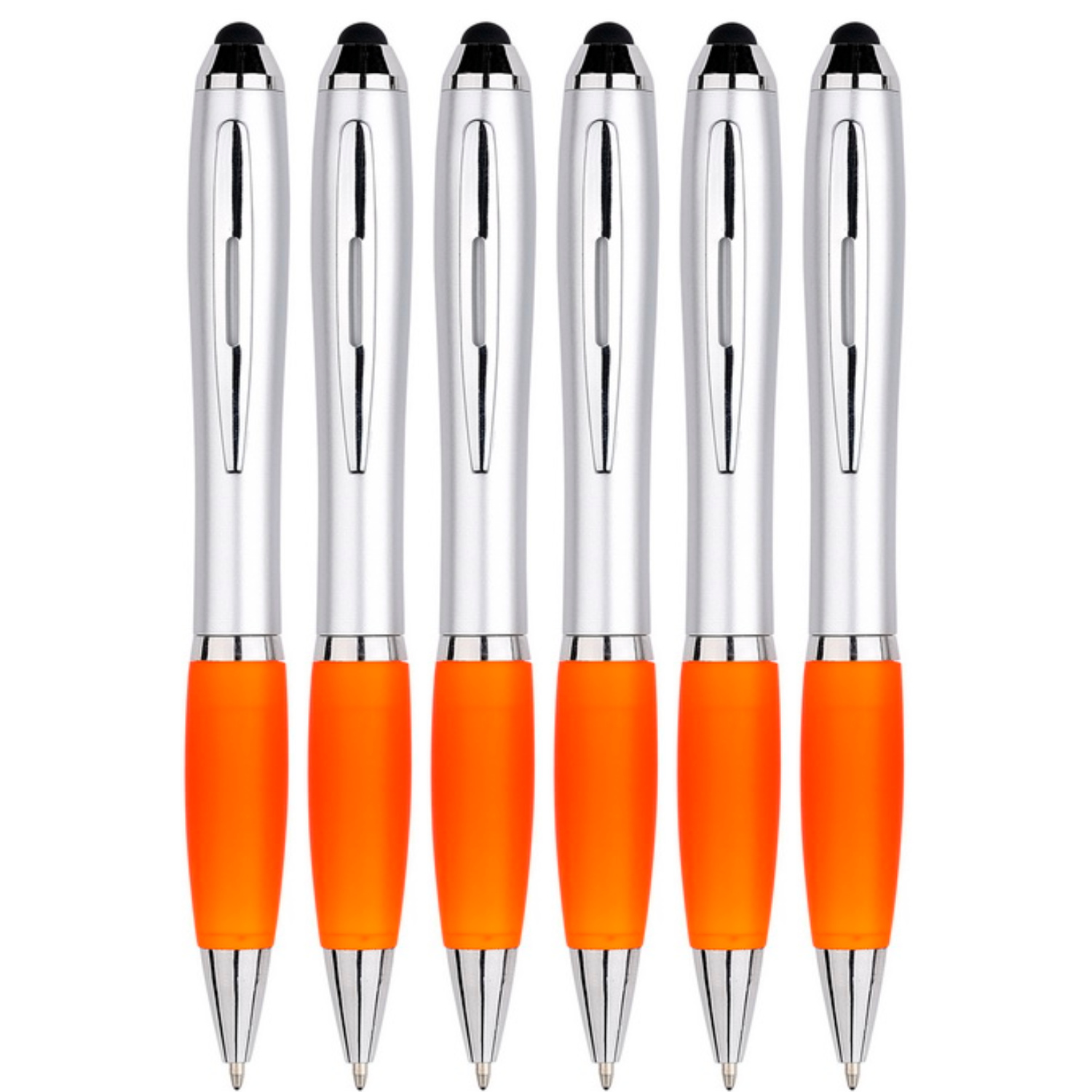 6 Stuks - Touch Pen - 2 in 1 Stylus Pen voor smartphone en tablet - Oranje afbeelding