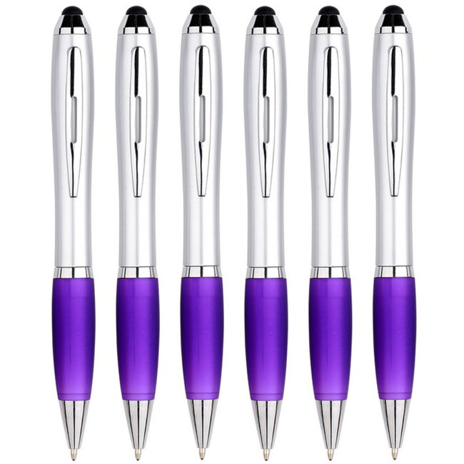 6 Stuks - Touch Pen - 2 in 1 Stylus Pen voor smartphone en tablet - Paars