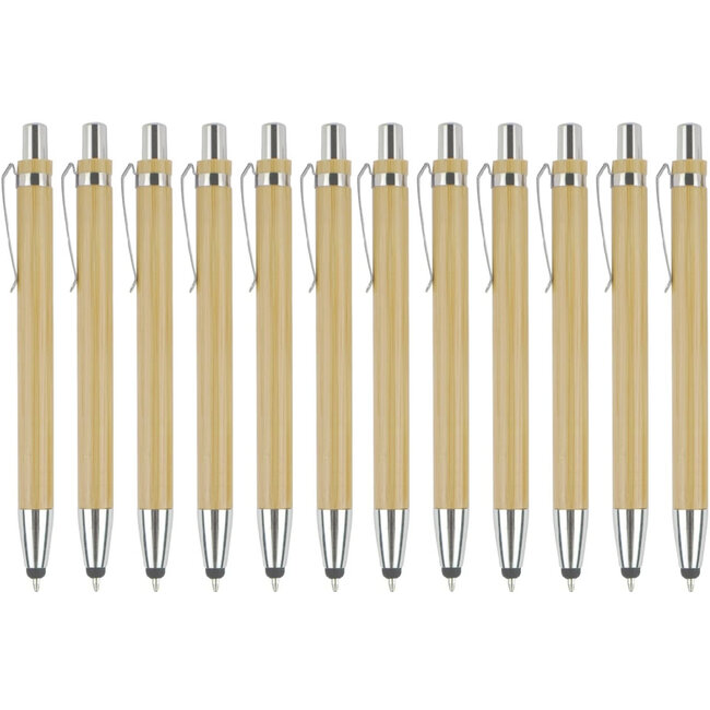 12 Stuks - Touch Pen - 2 in 1 Stylus Pen voor smartphone en tablet - Bamboo