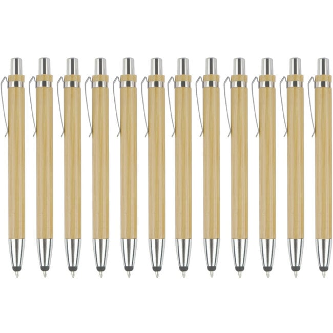 12 Stuks - Touch Pen - 2 in 1 Stylus Pen voor smartphone en tablet - Bamboo