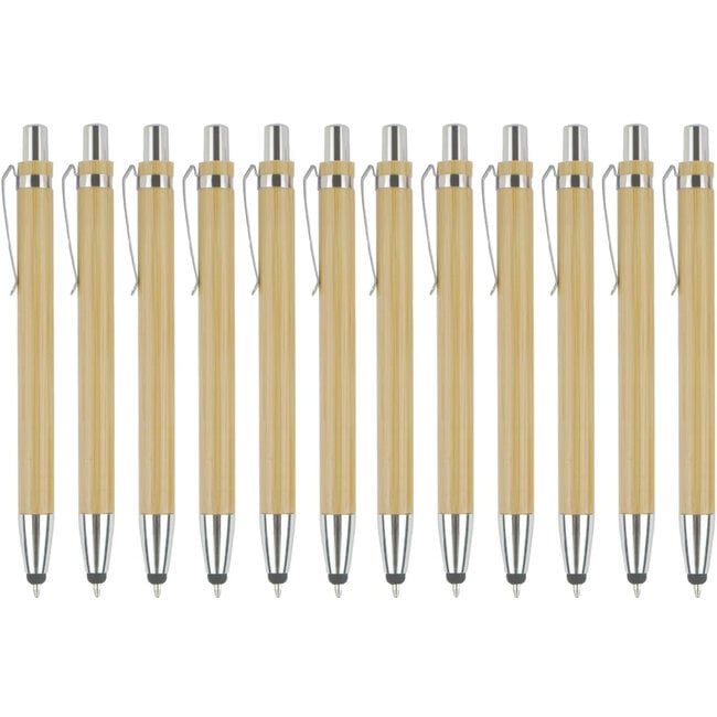 12 Stuks - Touch Pen - 2 in 1 Stylus Pen voor smartphone en tablet - Bamboo