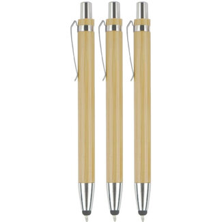 Case2go 3 Stuks - Touch Pen - 2 in 1 Stylus Pen voor smartphone en tablet - Bamboo