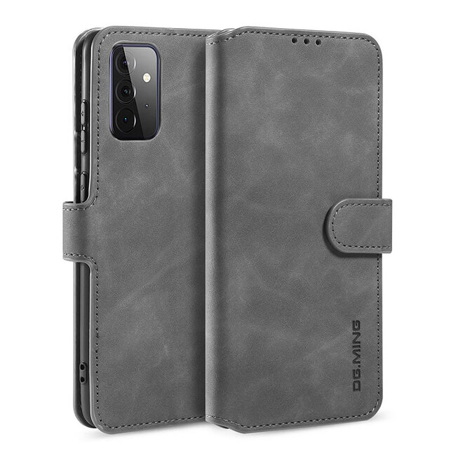 CaseMe - Samsung Galaxy A72 Hoesje - Met Magnetische Sluiting - Ming Serie - Leren Book Case - Grijs