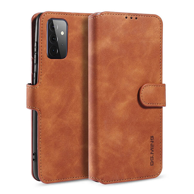 CaseMe - Samsung Galaxy A72 Hoesje - Met Magnetische Sluiting - Ming Serie - Leren Book Case - Licht Bruin