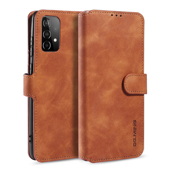 CaseMe - Samsung Galaxy A52 Hoesje - Met Magnetische Sluiting - Ming Serie - Leren Book Case - Licht Bruin