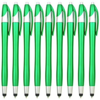 Case2go 9 Stuks - Stylus pen voor tablet en smartphone - Met Penfunctie - Touch Pen - Voorzien van clip - Groen