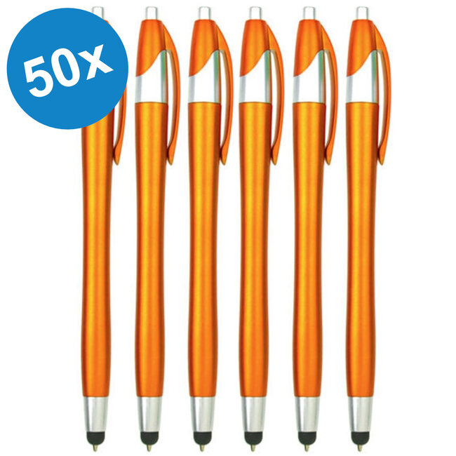 50 Stuks - Stylus Pen voor tablet en smartphone - Met Penfunctie - Touch Pen - Voorzien van clip - Oranje