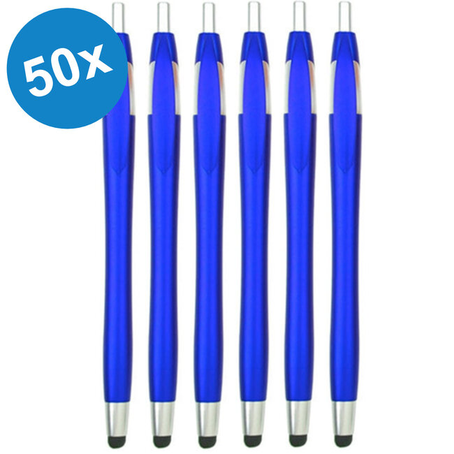50 Stuks - Stylus Pen voor tablet en smartphone - Met Penfunctie - Touch Pen - Voorzien van clip - Blauw