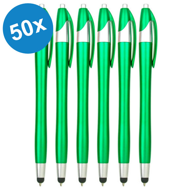 50 Stuks - Stylus Pen voor tablet en smartphone - Met Penfunctie - Touch Pen - Voorzien van clip - Groen