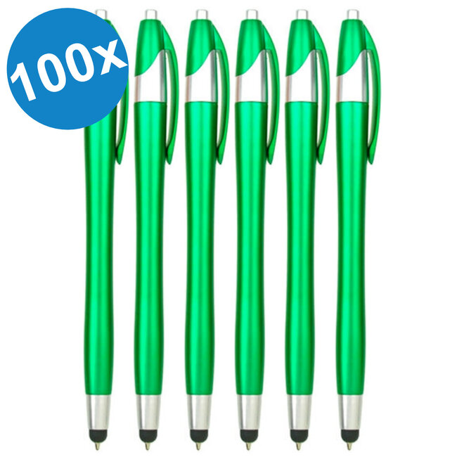 100 Stuks - Stylus Pen voor tablet en smartphone - Met Penfunctie - Touch Pen - Voorzien van clip - Groen