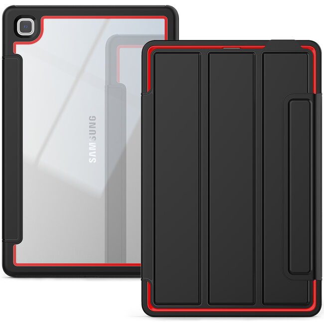 Case2go - Hoes voor Samsung Galaxy Tab A7 (2020) - Tri-Fold Book Case met Transparante Back en Pencil Houder - 10.4 Inch - Rood/Zwart
