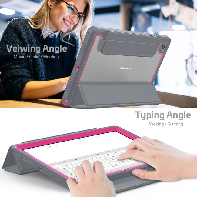 Case2go - Hoes voor Samsung Galaxy Tab A7 (2020) - Tri-Fold Book Case met Transparante Back en Pencil Houder - 10.4 Inch - Roze/Grijs