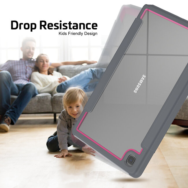 Case2go - Hoes voor Samsung Galaxy Tab A7 (2020) - Tri-Fold Book Case met Transparante Back en Pencil Houder - 10.4 Inch - Roze/Grijs