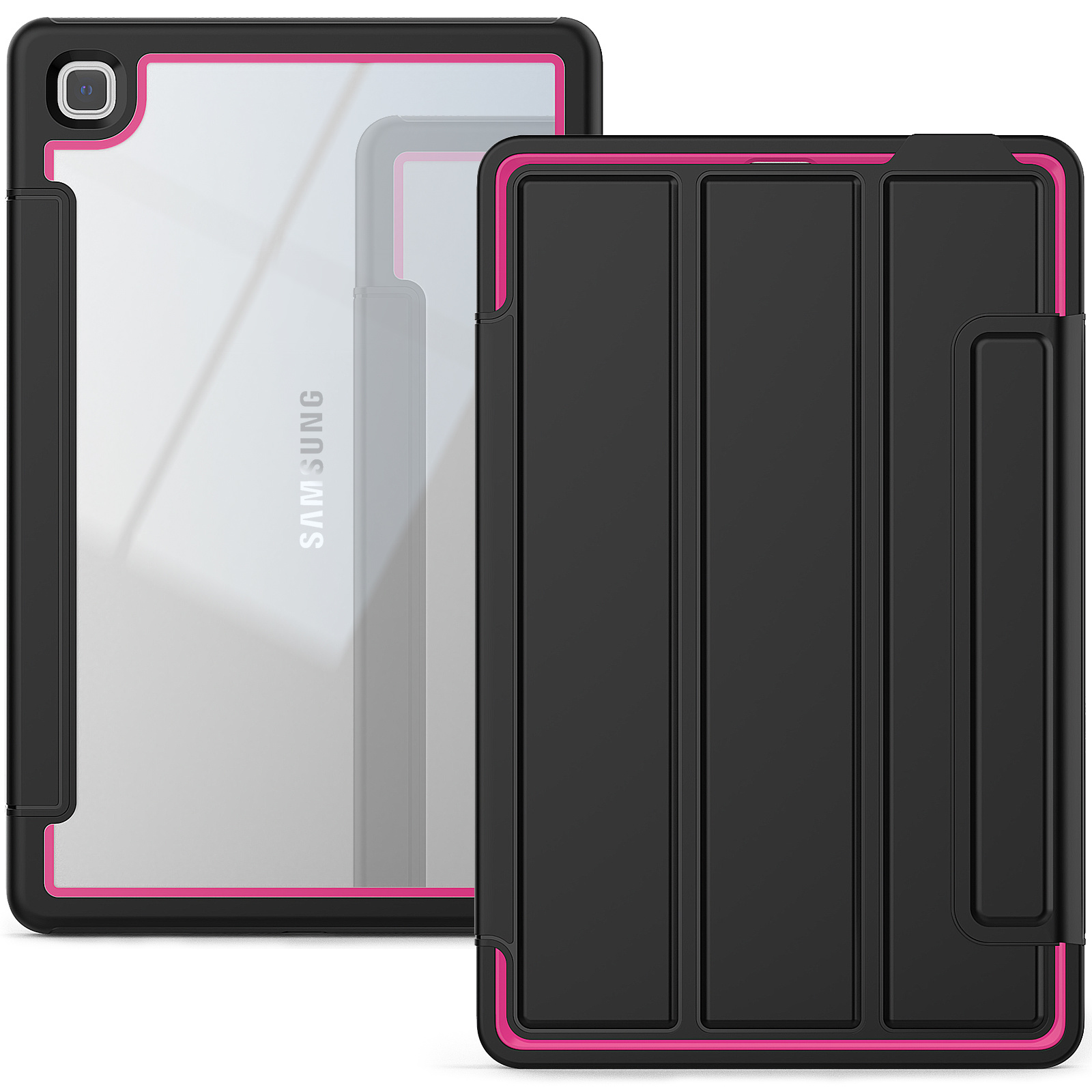 Samsung Galaxy Tab A7 (2020) Hoes - Tri-Fold Book Case met Transparante Back Cover en Pencil Houder - 10.4 Inch - Roze/Zwart afbeelding