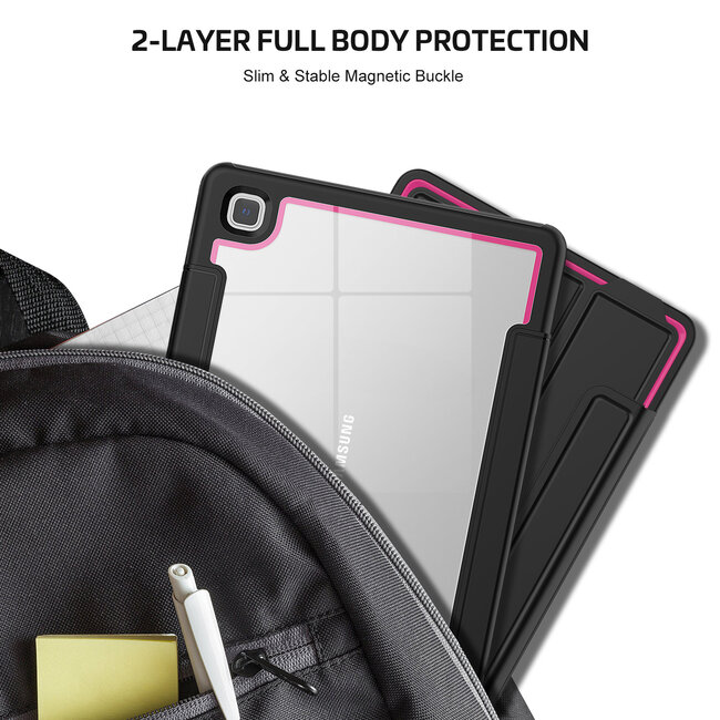 Case2go - Hoes voor Samsung Galaxy Tab A7 (2020) - Tri-Fold Book Case met Transparante Back en Pencil Houder - 10.4 Inch - Roze/Zwart