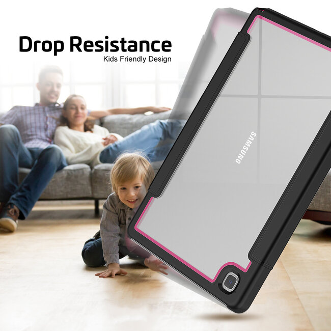 Case2go - Hoes voor Samsung Galaxy Tab A7 (2020) - Tri-Fold Book Case met Transparante Back en Pencil Houder - 10.4 Inch - Roze/Zwart