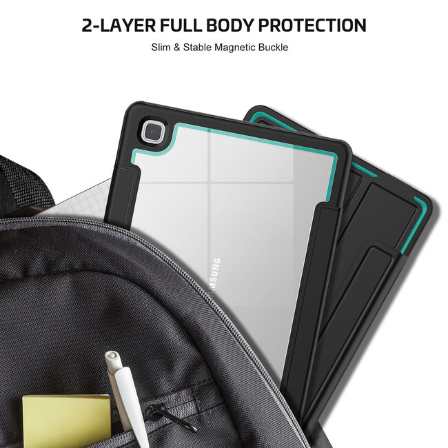 Case2go - Hoes voor Samsung Galaxy Tab A7 (2020) - Tri-Fold Book Case met Transparante Back en Pencil Houder - 10.4 Inch - Licht Blauw/Zwart