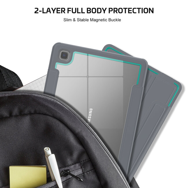 Case2go - Hoes voor Samsung Galaxy Tab A7 (2020) - Tri-Fold Book Case met Transparante Back en Pencil Houder - 10.4 Inch - Licht Blauw/Grijs