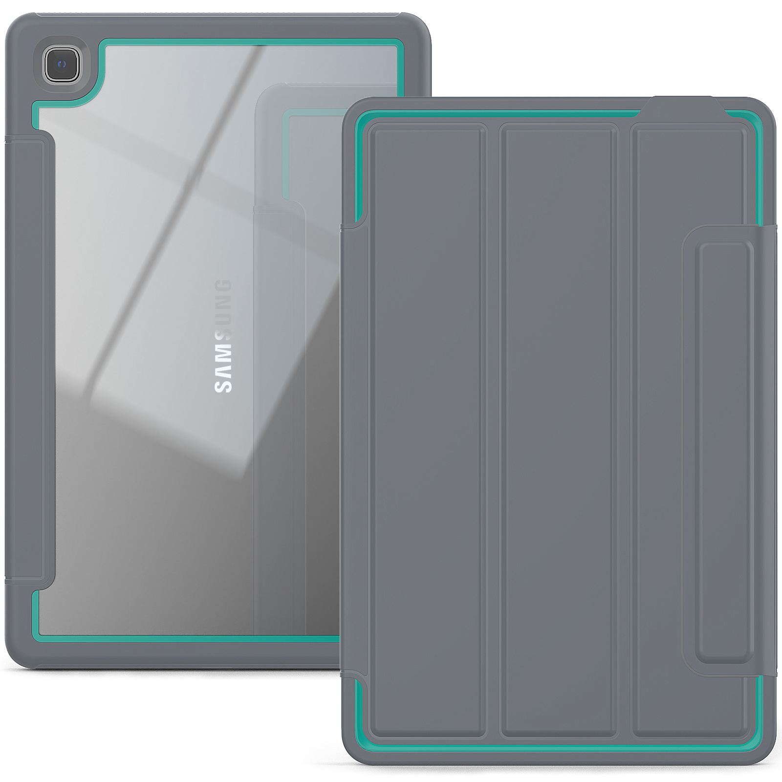 Samsung Galaxy Tab A7 (2020) Hoes - Tri-Fold Book Case met Transparante Back Cover en Pencil Houder - 10.4 Inch - Licht Blauw/Grijs afbeelding