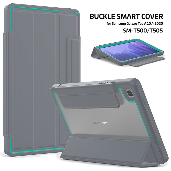 Case2go - Hoes voor Samsung Galaxy Tab A7 (2020) - Tri-Fold Book Case met Transparante Back en Pencil Houder - 10.4 Inch - Licht Blauw/Grijs