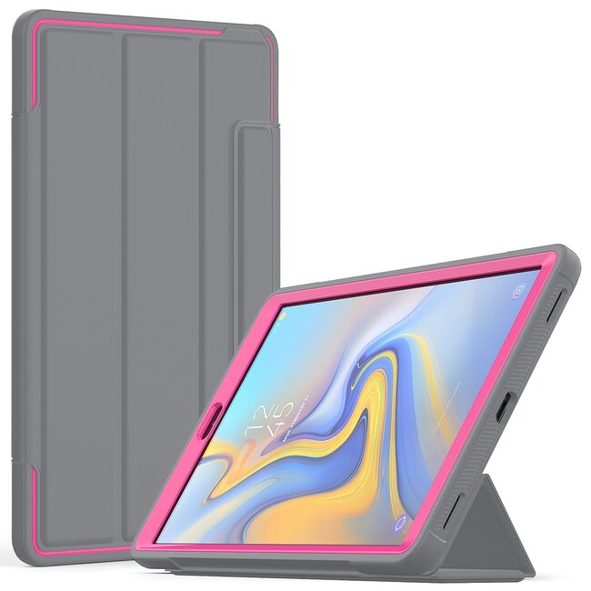 Case2go - Hoes voor Samsung Galaxy Tab A 10.1 2019 - Tri-Fold Book Case met Transparante Back en Pencil Houder - Roze/Grijs