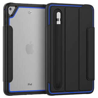 Case2go Apple iPad Mini 7.9 (2019) Hoes - Tri-Fold Book Case met Transparante Back Cover en Pencil Houder - Blauw/Zwart