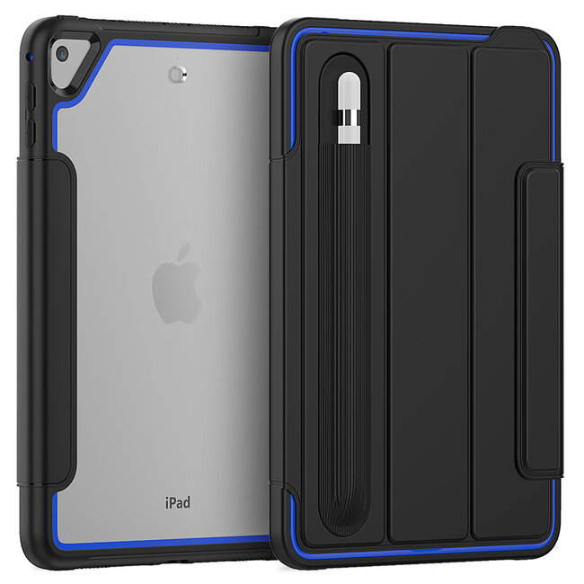 Case2go - Hoes voor Apple iPad Mini 7.9 (2019) - Tri-Fold Book Case met Transparante Back en Pencil Houder - Blauw/Zwart