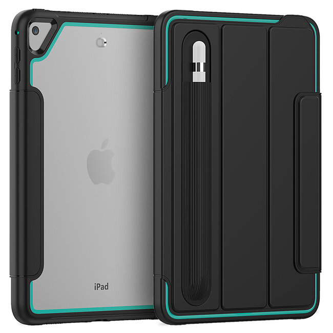 Case2go - Hoes voor Apple iPad Mini 7.9 (2019) - Tri-Fold Book Case met Transparante Back en Pencil Houder - Licht Blauw/Zwart