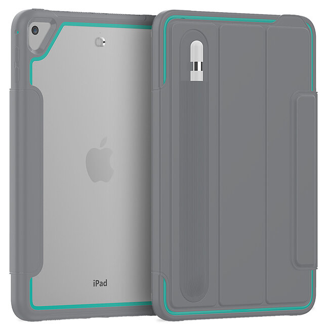 Case2go - Hoes voor Apple iPad Mini 7.9 (2019) - Tri-Fold Book Case met Transparante Back en Pencil Houder - Licht Blauw/Grijs