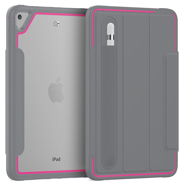 Case2go - Hoes voor Apple iPad Mini 7.9 (2019) - Tri-Fold Book Case met Transparante Back en Pencil Houder - Roze/Grijs