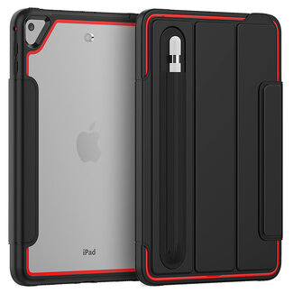 Case2go Apple iPad Mini 7.9 (2019) Hoes - Tri-Fold Book Case met Transparante Back Cover en Pencil Houder - Rood/Zwart