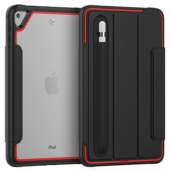 Case2go - Hoes voor Apple iPad Mini 7.9 (2019) - Tri-Fold Book Case met Transparante Back en Pencil Houder - Rood/Zwart