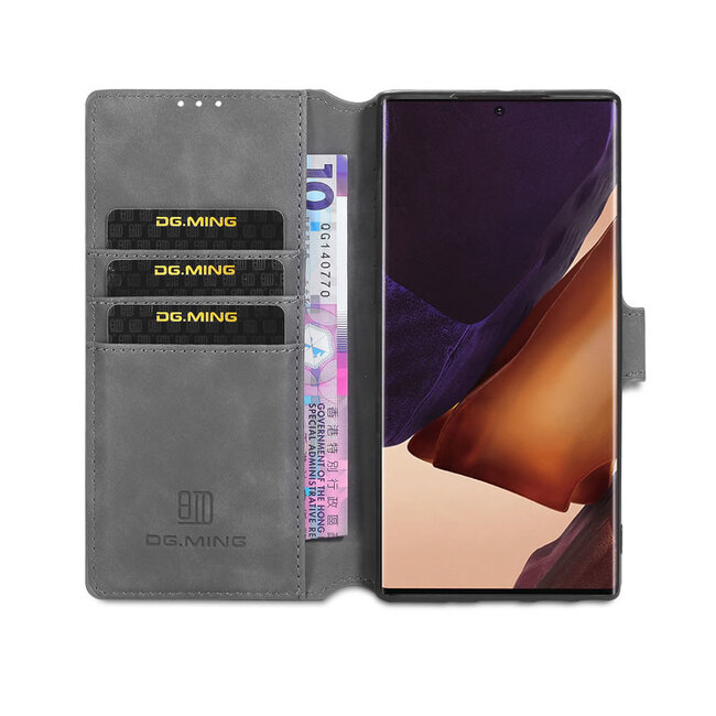 CaseMe - Samsung Galaxy Note 20 Ultra Hoesje - Met Magnetische Sluiting - Ming Serie - Leren Book Case - Grijs