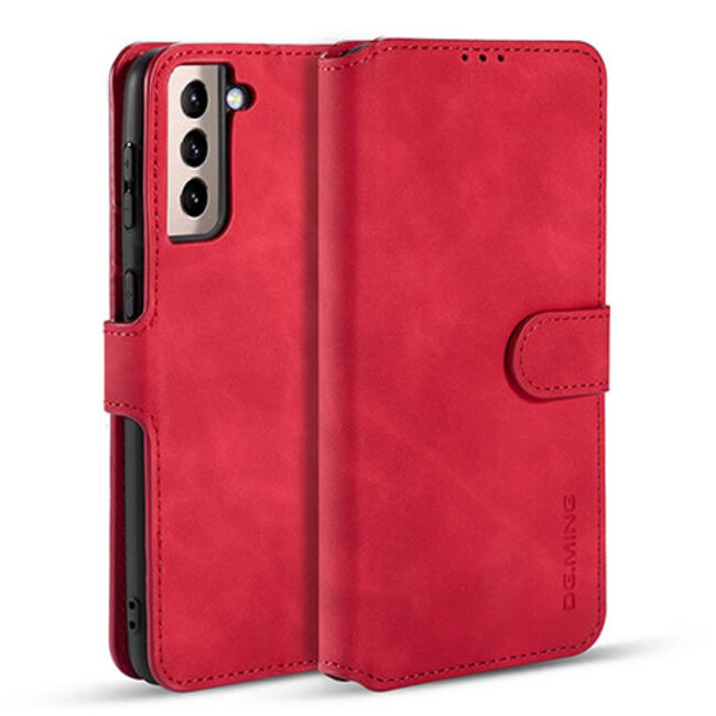 CaseMe - Samsung Galaxy S21 Hoesje - Met Magnetische Sluiting - Ming Serie - Leren Book Case - Rood