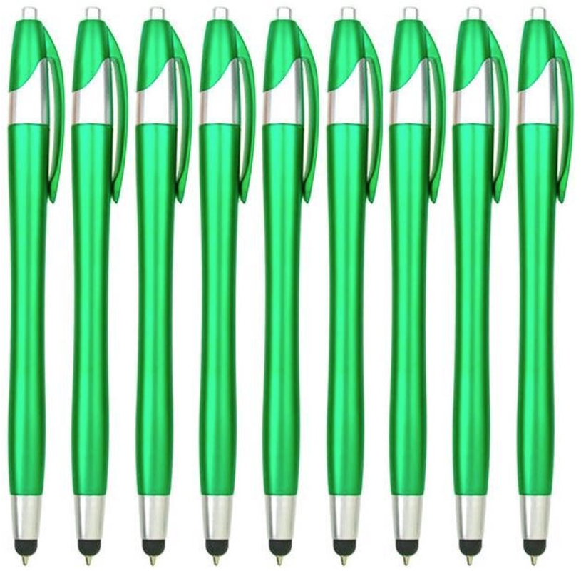 100 Stuks - Stylus Pen voor tablet en smartphone - Met Penfunctie - Touch Pen - Voorzien van clip - Groen afbeelding