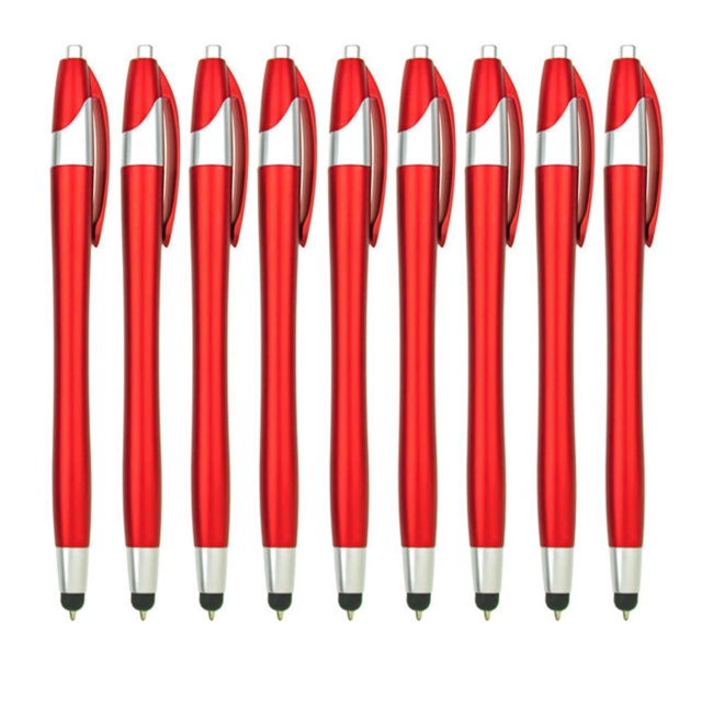 100 Stuks - Stylus Pen voor tablet en smartphone - Met Penfunctie - Touch Pen - Voorzien van clip - Rood