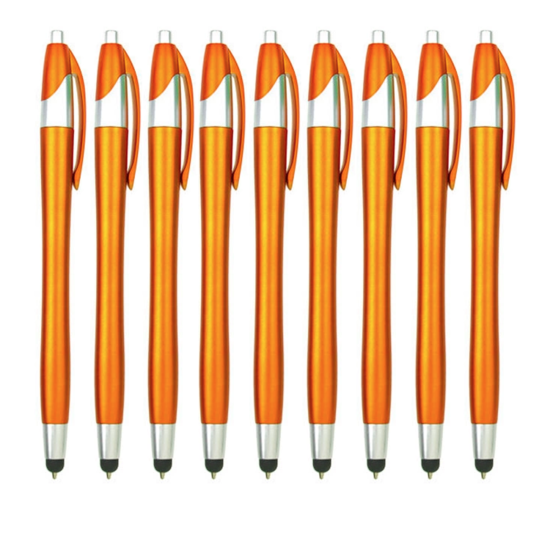 50 Stuks - Stylus Pen voor tablet en smartphone - Met Penfunctie - Touch Pen - Voorzien van clip - Oranje afbeelding