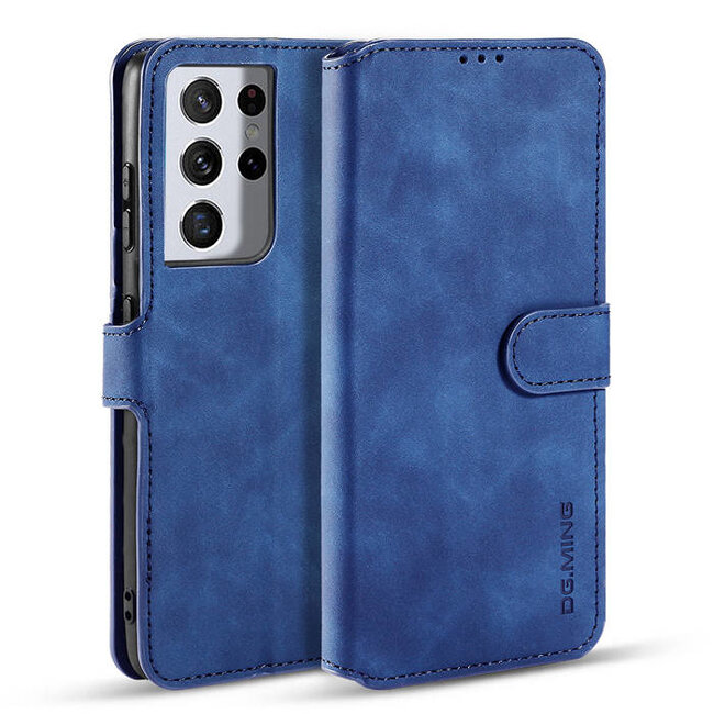 CaseMe - Samsung Galaxy S21 Ultra Hoesje - Met Magnetische Sluiting - Ming Serie - Leren Book Case - Blauw