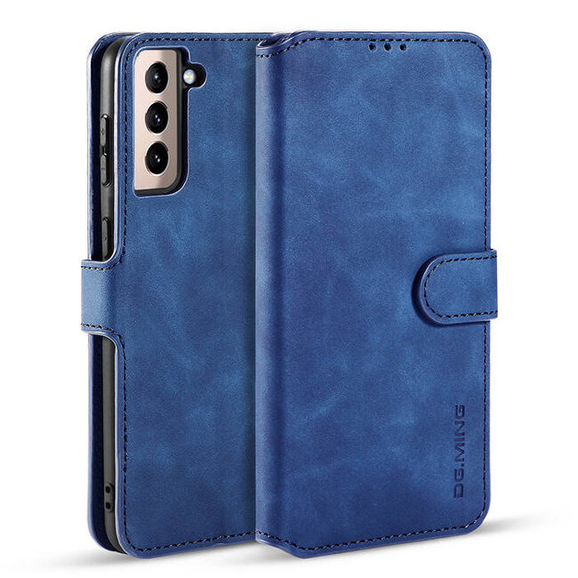 CaseMe - Samsung Galaxy S21 Hoesje - Met Magnetische Sluiting - Ming Serie - Leren Book Case - Blauw