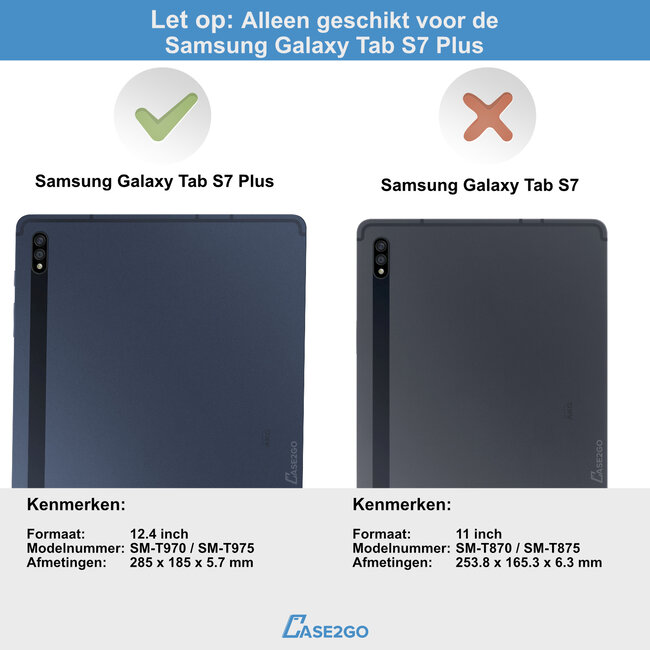 Case2go - Hoes voor de Samsung Galaxy Tab S7 Plus (2020) - Tri-Fold Book Case - Zwart