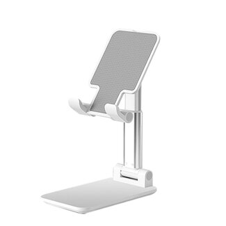 Case2go Telefoon en Tablet houder - Ergonomisch design - Smartphone standaard voor Bureau of Tafel - Opvouwbaar en Verstelbaar - Zilver