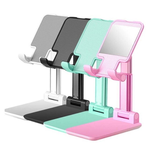 Telefoon en Tablet houder - Ergonomisch design - Smartphone standaard voor Bureau of Tafel - Opvouwbaar en Verstelbaar - Zilver