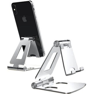 Case2go Telefoon en Tablet houder - Ergonomisch design - Opvouwbaar - Smartphone standaard voor Bureau of Tafel - Zilver