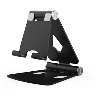 Case2go Telefoon en Tablet houder - Ergonomisch design - Opvouwbaar - Smartphone standaard voor Bureau of Tafel - Zwart