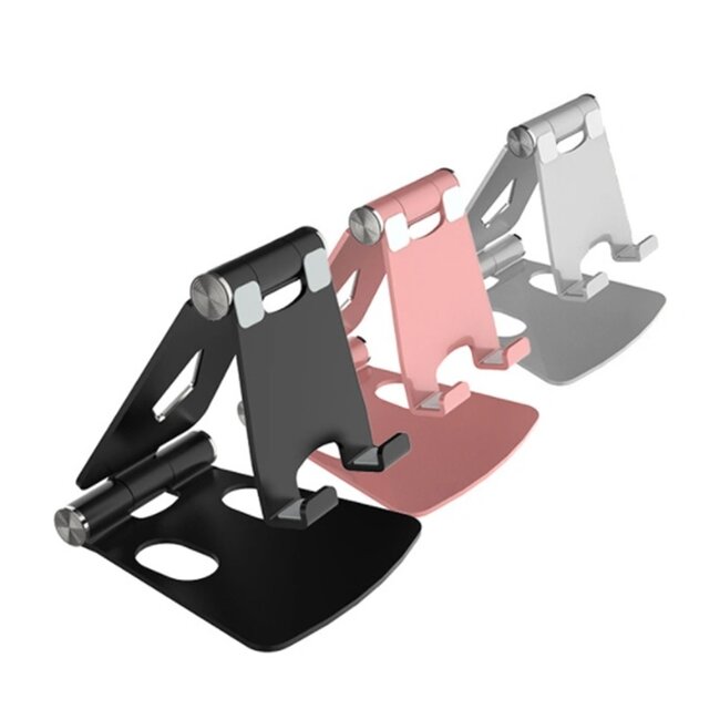 Telefoon en Tablet houder - Ergonomisch design - Opvouwbaar - Smartphone standaard voor Bureau of Tafel - Rose Goud