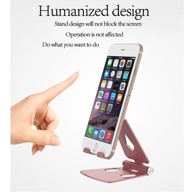 Telefoon en Tablet houder - Ergonomisch design - Opvouwbaar - Smartphone standaard voor Bureau of Tafel - Rose Goud