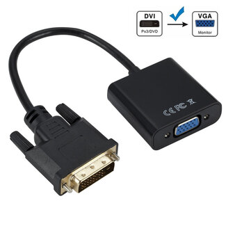 Case2go DVI naar VGA kabel - 25 cm - HD kwaliteit - Zwart