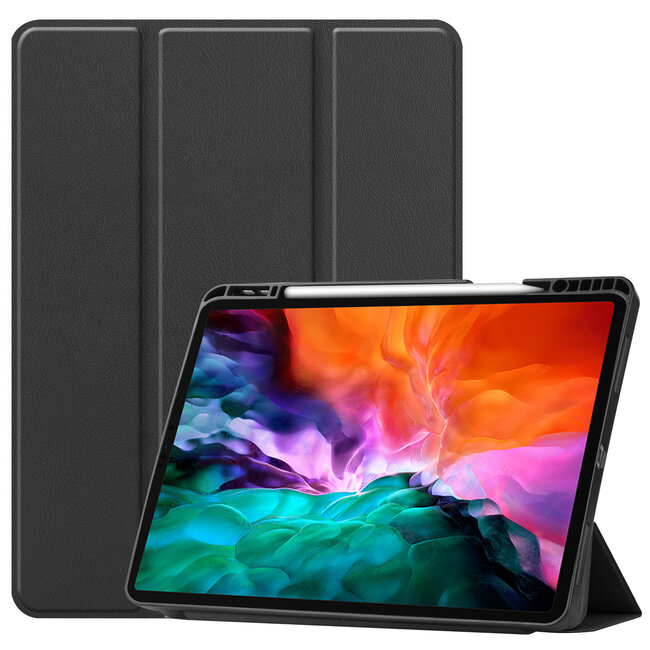 Case2go - Hoes voor de Apple iPad Pro 12.9 inch (2021) - Tri-Fold Book Case - met Apple Pencil Houder - Zwart