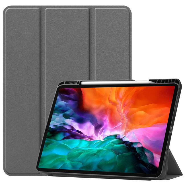 Case2go - Hoes voor de Apple iPad Pro 12.9 inch (2021) - Tri-Fold Book Case - met Apple Pencil Houder - Grijs