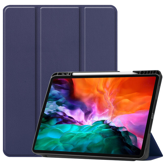 Case2go - Hoes voor de Apple iPad Pro 12.9 inch (2021) - Tri-Fold Book Case - met Apple Pencil Houder - Donker Blauw